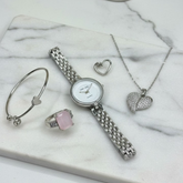 Elegant Heart & Stone 5-Piece Women’s Jewelry Gift Set with Travel Box – Imported