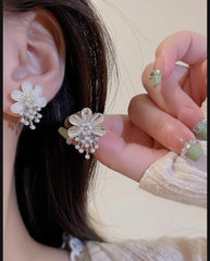 ZJX-162 Flower Pearl Korean Earrings – Gold Floral Drop Earrings