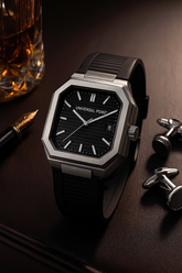 Universal Point UP 1988 – Square Dial Leather Strap Watch | Stainless Steel Case | 3 ATM Water Resistant