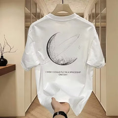 Black Graphic T-Shirt with Moon Design for Men Women Summer