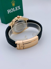 Men's Gold-Tone Quartz Watch – Adjustable Black Rubber Strap & Steel Bezel (Without Box)