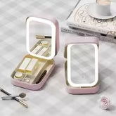 Portable Folding Makeup Mirror & Jewelry Organizer Box – 3-Color LED Beauty Storage