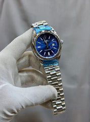 Rolex Oyster Perpetual Style Watch – White Dial with Stainless Steel Chain & Date Display (Replica)
