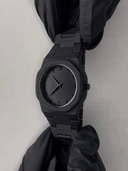 Black Minimalist Analog Aura Watch – Stainless Steel Strap with Butterfly Clasp