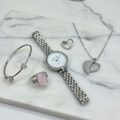 Elegant Heart & Stone 5-Piece Women’s Jewelry Gift Set with Travel Box – Imported