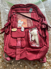 Cute Multi-Pocket Canvas Backpack – Aesthetic White & Purple Student School Bag for Girls