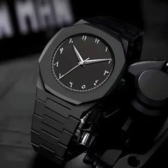 Black Minimalist Analog Aura Watch – Stainless Steel Strap with Butterfly Clasp