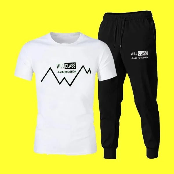 2-Piece Black Markhor Printed Track Suit for Men & Boys – Soft, Breathable & Lightweight Summer Wear