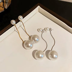 AWJ-157 Elegant Pearl Drop Korean Earrings – Stylish Gold Hanging Jewelry