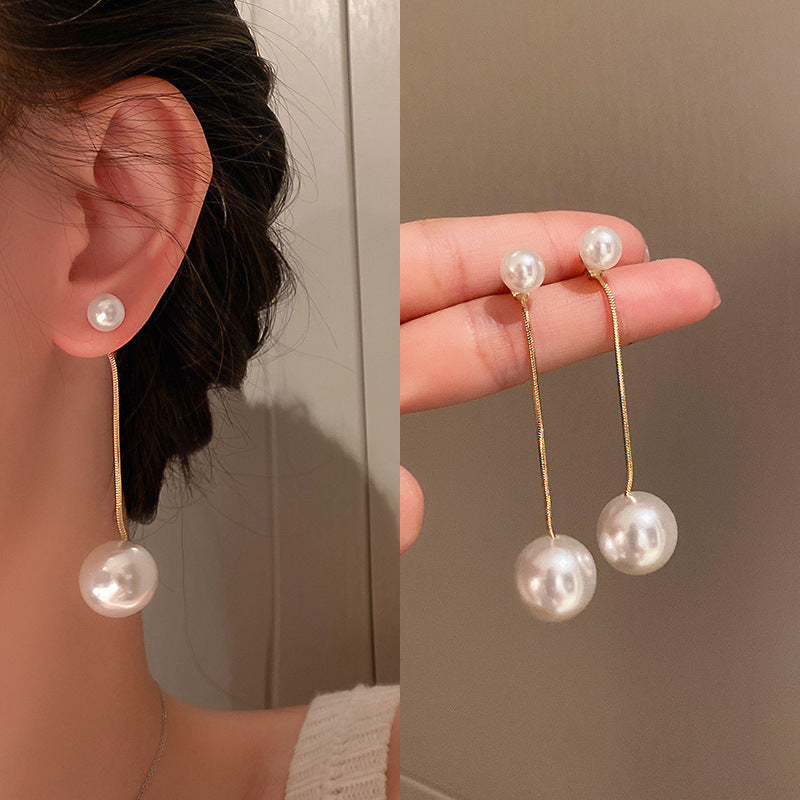 AWJ-157 Elegant Pearl Drop Korean Earrings – Stylish Gold Hanging Jewelry