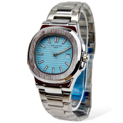 Patek Philippe Genève Style Men's Analog Watch – Black Dial | Stainless Steel (Without Box)