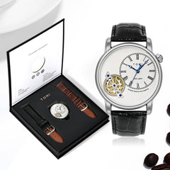 Tomi T-103 Men's Dual-Strap Analog Leather Watch – Elegant Quartz Timepiece (3ATM Waterproof)