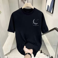 Black Graphic T-Shirt with Moon Design for Men Women Summer