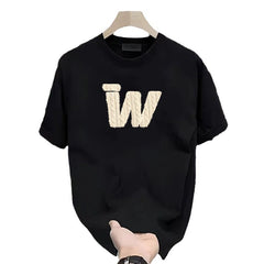 Black Cotton W Graphic T-Shirt Men Women Summer Casual
