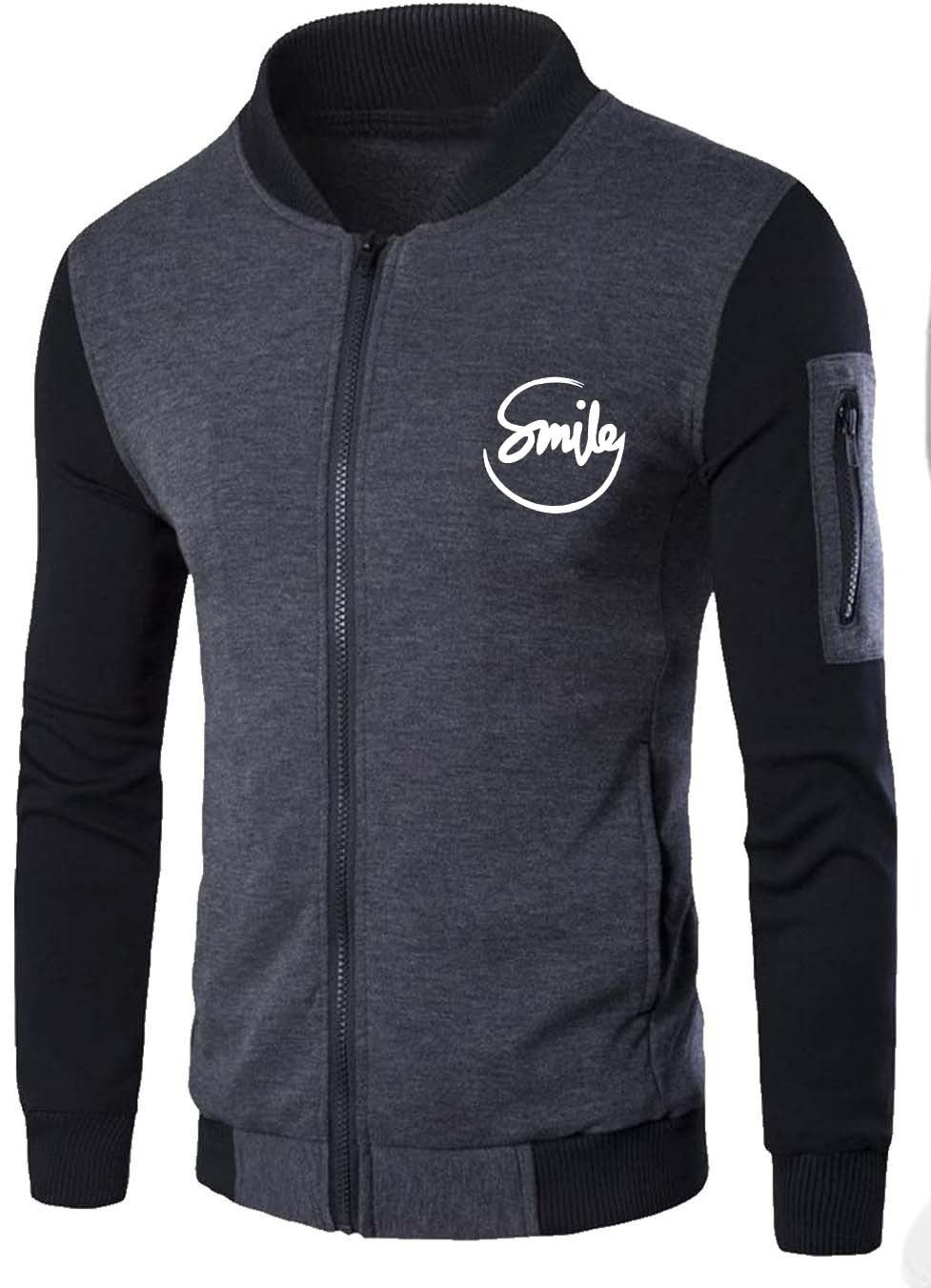 Men’s Charcoal Grey Gym Printed Fleece Zipper Jacket – New Winter Collection