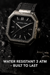 Universal Point UP 1988 – Square Dial Leather Strap Watch | Stainless Steel Case | 3 ATM Water Resistant