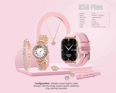 A58 Plus 6-in-1 Women's Smartwatch Set – Fitness Tracker, Smart Notifications & Rose Gold Gift Edition