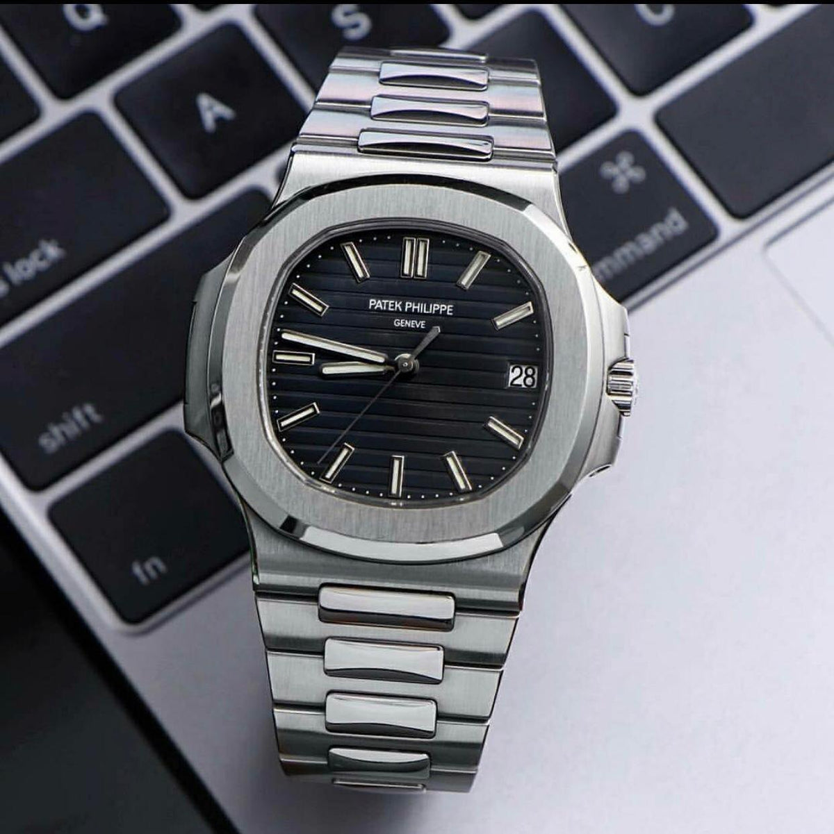 Patek Philippe Genève Style Men's Analog Watch – Black Dial | Stainless Steel (Without Box)