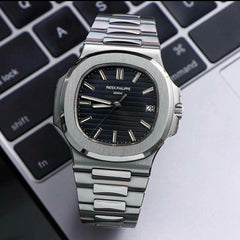Patek Philippe Genève Style Men's Analog Watch – Black Dial | Stainless Steel (Without Box)